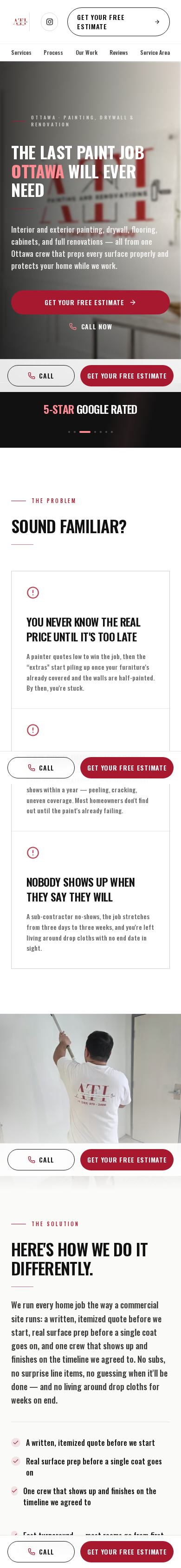 ATI Painting and Renovations website on mobile