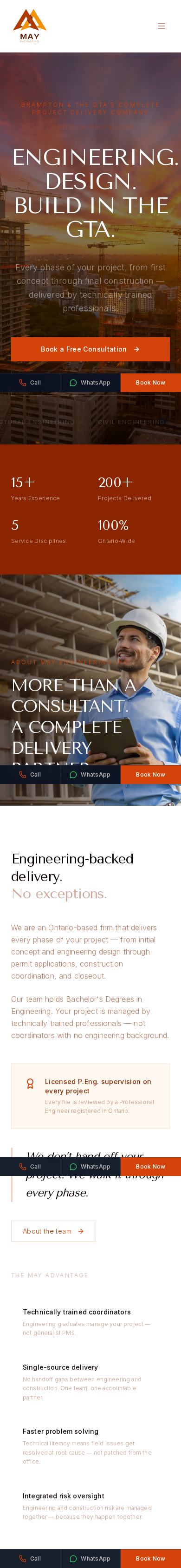 MAY Engineering website on mobile