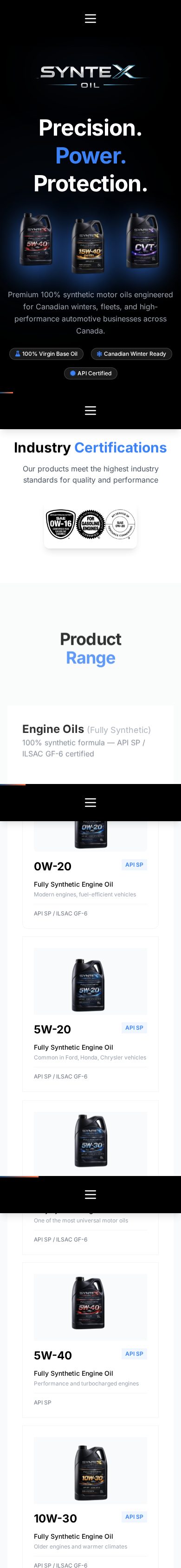 Syntex Oil website on mobile