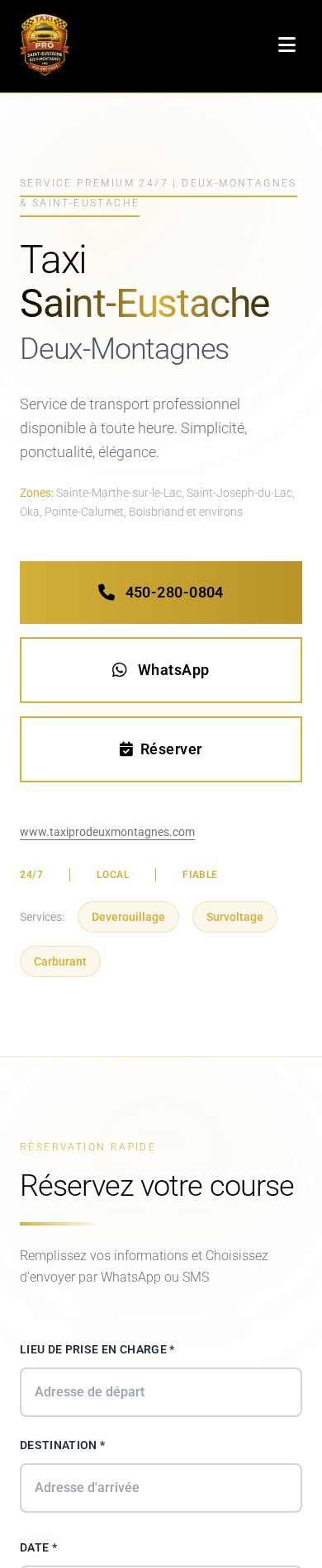 Taxi Pro Deux-Montagnes website on mobile